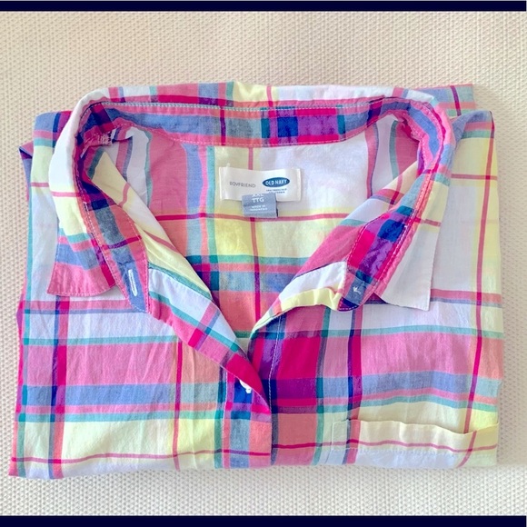 Magenta/Yellow Plaid Button Down Shirt - XXL - Old Navy - Picture 3 of 3